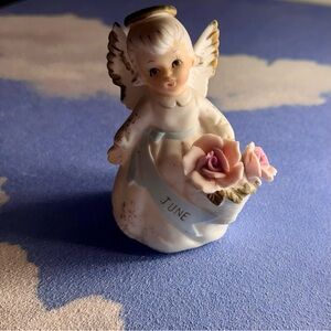 June Lefton Angel Figurine with Pink Roses